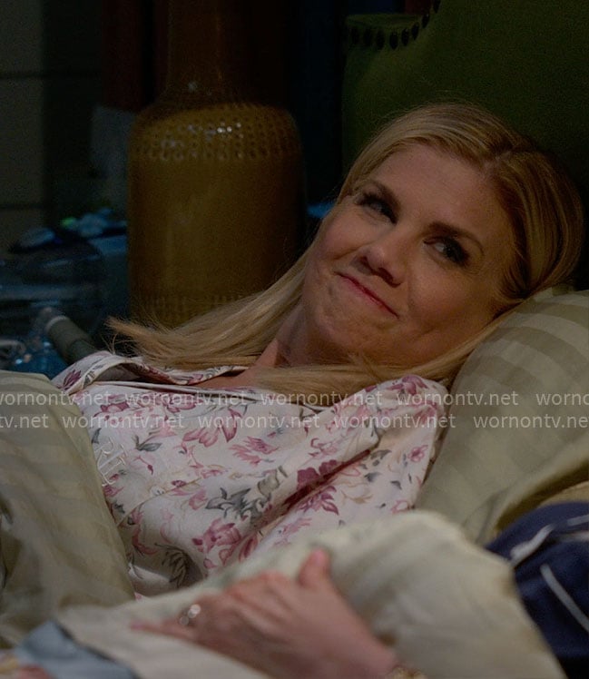 Carol’s pink floral pajamas on Leanne