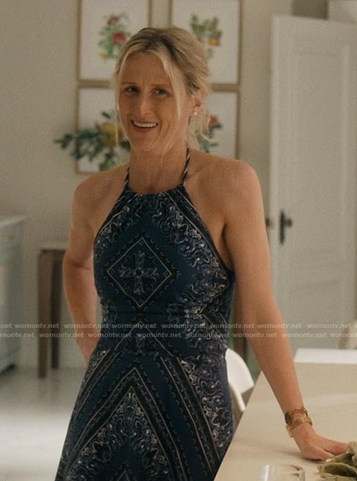 Carrie's blue printed halter dress on We Were Liars