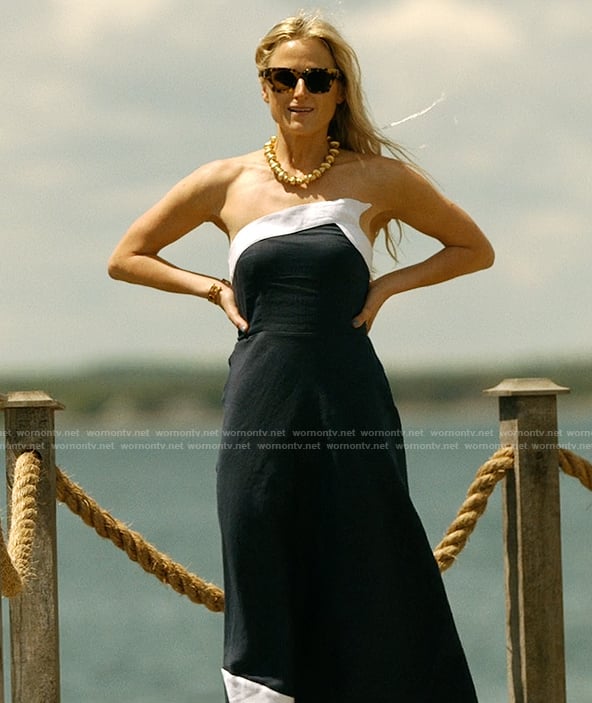 Carrie's navy strapless dress on We Were Liars