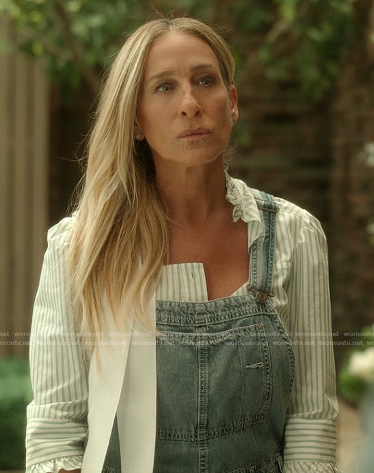 Carrie’s denim overalls on And Just Like That