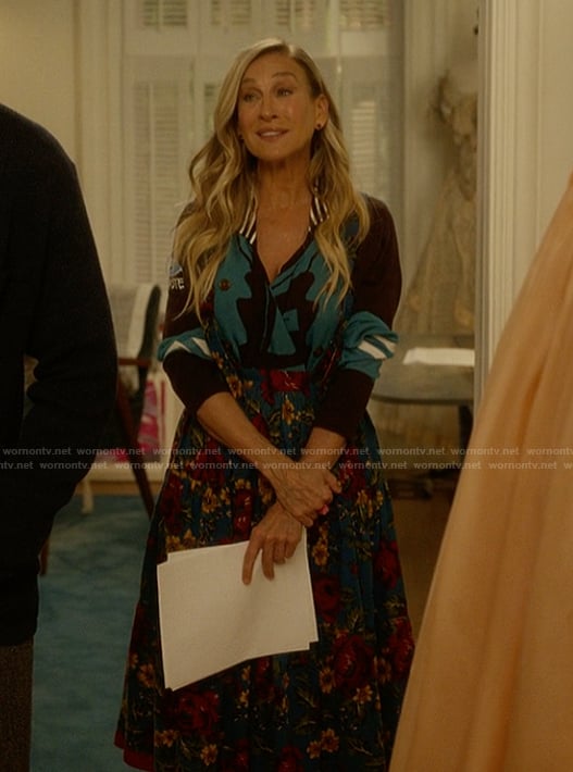 Carrie's floral print skirt on And Just Like That
