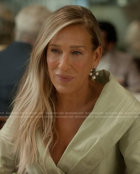 Carrie's mint green wrap dress on And Just Like That