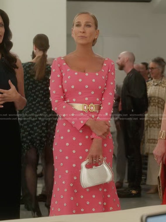 Carrie's pink embellished dress on And Just Like That