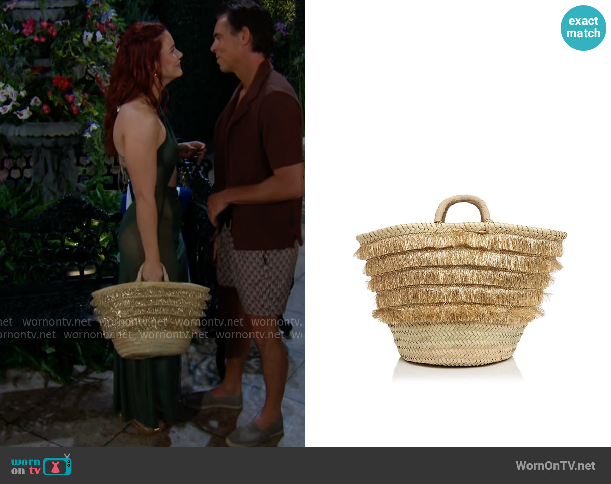 Caterina Bertini Metallic Fringe Straw Tote worn by Sally Spectra (Courtney Hope) on The Young and the Restless