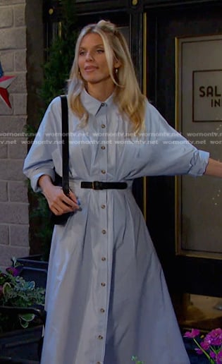 Cat’s blue belted shirtdress on Days of our Lives
