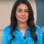 Celine Gounder’s blue button down blouse on CBS Mornings