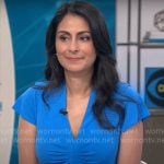 Celine Gounder’s blue ruched front dress on CBS Mornings