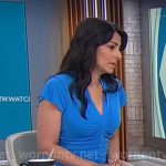 Celine Gounder’s blue ruched front dress on CBS Mornings