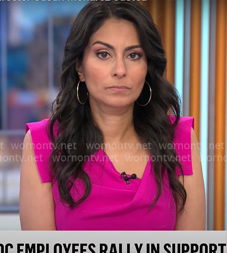 Celine Gounder's pink sleeveless dress on CBS Mornings