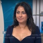 Celine Gounder’s navy button detail dress on CBS Mornings