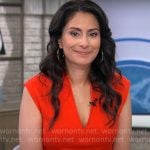 Celine Gounder’s red v-neck dress on CBS Mornings