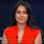Celine Gounder’s red v-neck dress on CBS Mornings