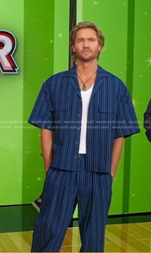 Chad Michael Murray’s blue striped shirt and pants on Good Morning America