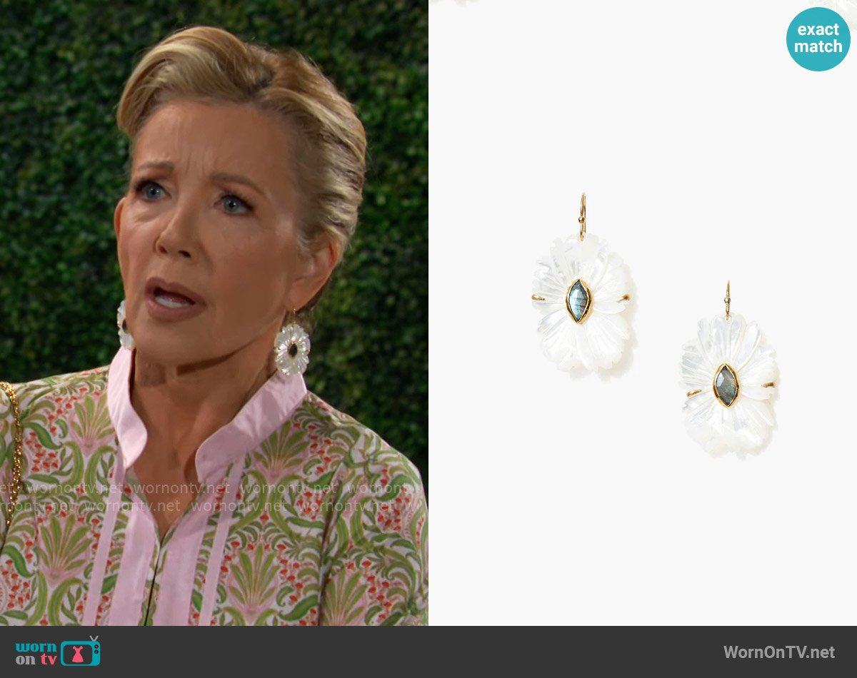 Chan Luu Magnolia Earrings White MOP Mix worn by Nikki Reed Newman (Melody Thomas-Scott) on The Young and the Restless