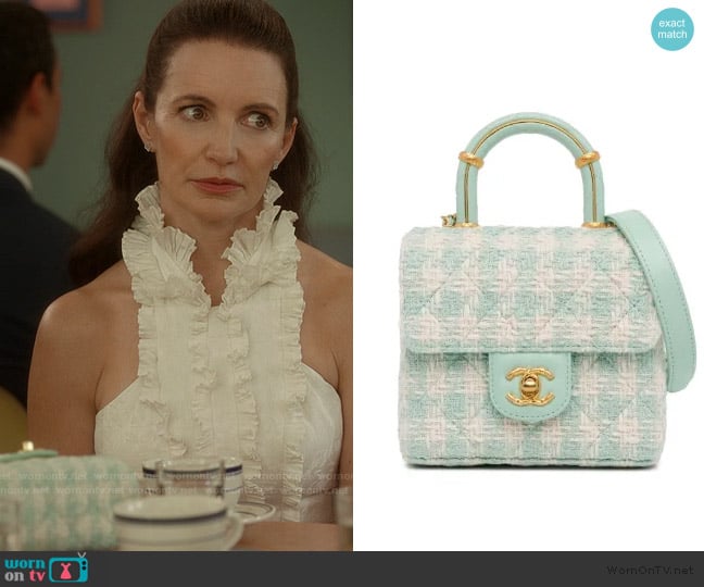 Chanel Quilted Tweed Crush satchel bag worn by Charlotte York (Kristin Davis) on And Just Like That
