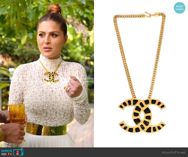 Chanel Resin Gold Tone Egyptian CC Necklace worn by Stephanie Shojaee (Stephanie Shojaee) on The Real Housewives of Miami