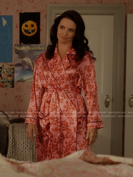 Charlotte's pink floral print robe on And Just Like That