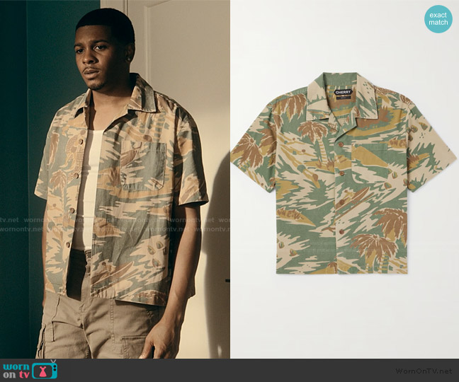 Cherry Los Angeles Camp Collar Printed Cotton Twill Shirt