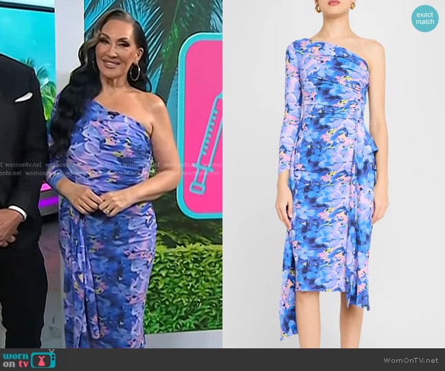 Chiara Boni La Petite Robe Visa Draped One-Shoulder Dress in Riviera worn by Michelle Visage on Today