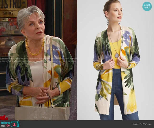 Chico's Fall Floral Cardigan worn by Julie Olson Williams (Susan Seaforth Hayes) on Days of our Lives
