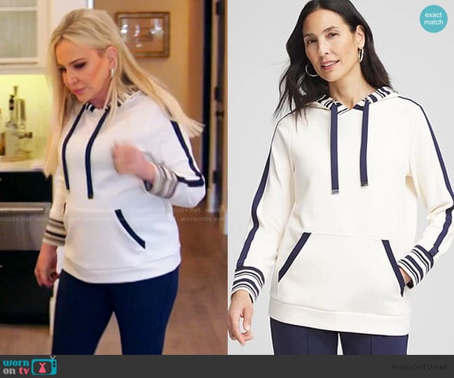 Chicos Striped Double Knit Hoodie worn by Shannon Beador on The Real Housewives of Orange County