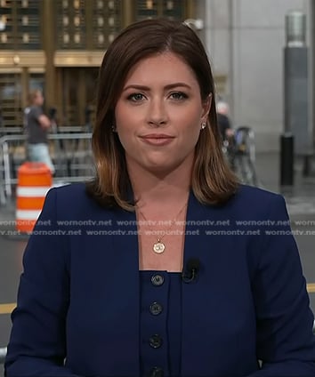 chloe's navy strapless vest and collarless blazer on Today