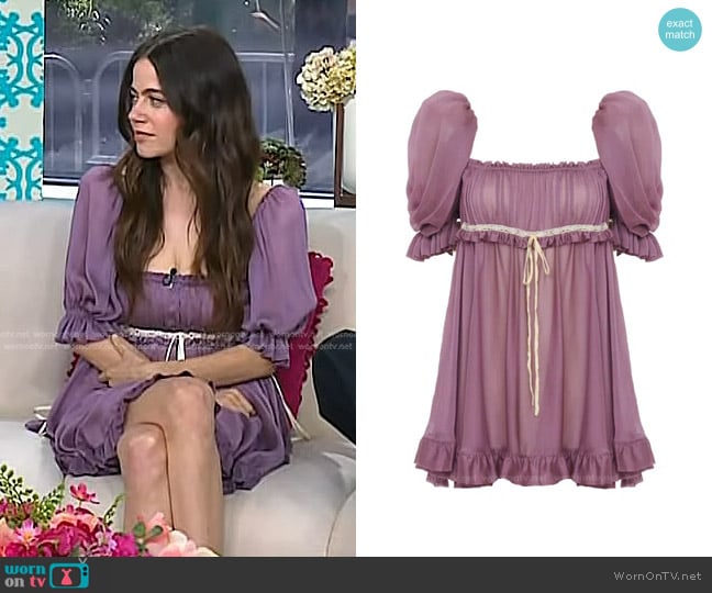 Chloe Ruffled Silk Mousseline Babydoll Mini Dress in Purple worn by Molly Gordon on Today