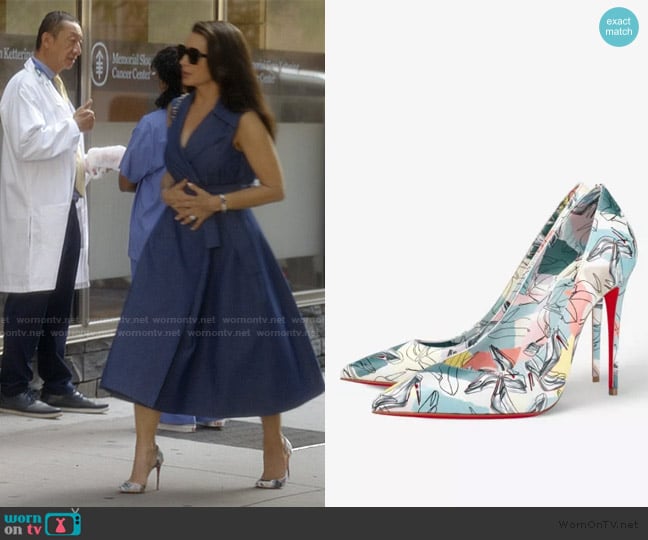 Christian Louboutin Kate 100 graphic-print leather courts worn by Charlotte York (Kristin Davis) on And Just Like That