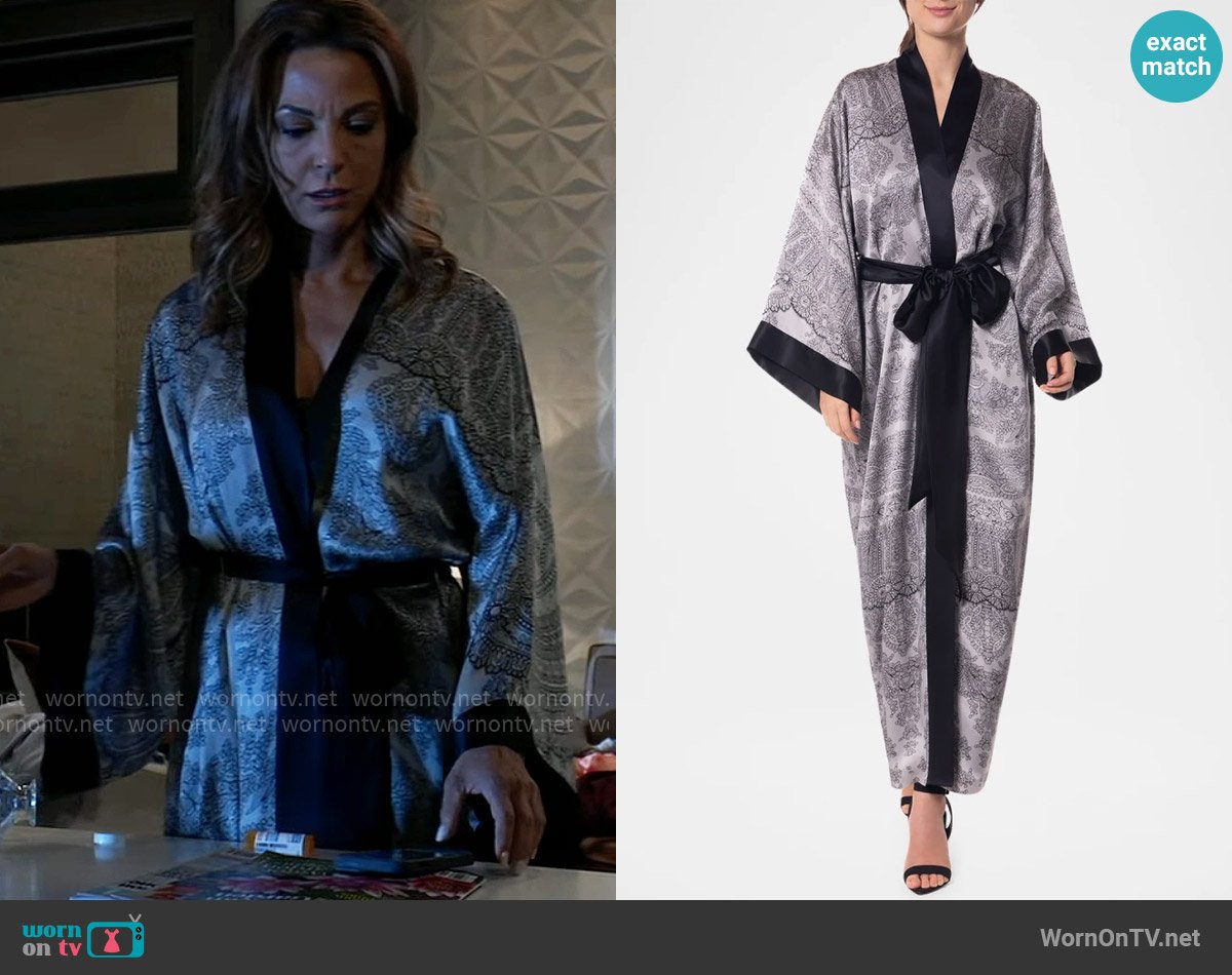 Christine Lingerie Bardot Lace-Print Silk Robe worn by Natalia (Eva LaRue) on General Hospital