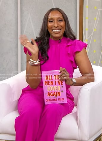 Christine Pride’s pink ruffle jumpsuit on Good Morning America