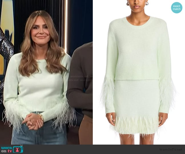 Cinq a Sept Briana Feather Trim Crewneck Sweater worn by Keltie Knight on E! News