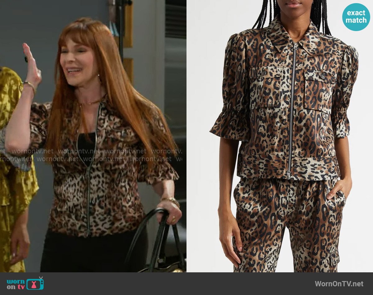 Cinq a Sept Holly Leopard Print Jacket worn by Pamela Curtis (Cady McClain) on Beyond the Gates