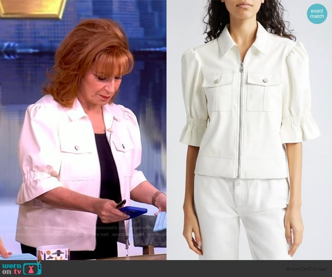 Cinq a Sept Holly Ruffle Faux Leather Jacket worn by Joy Behar on The View