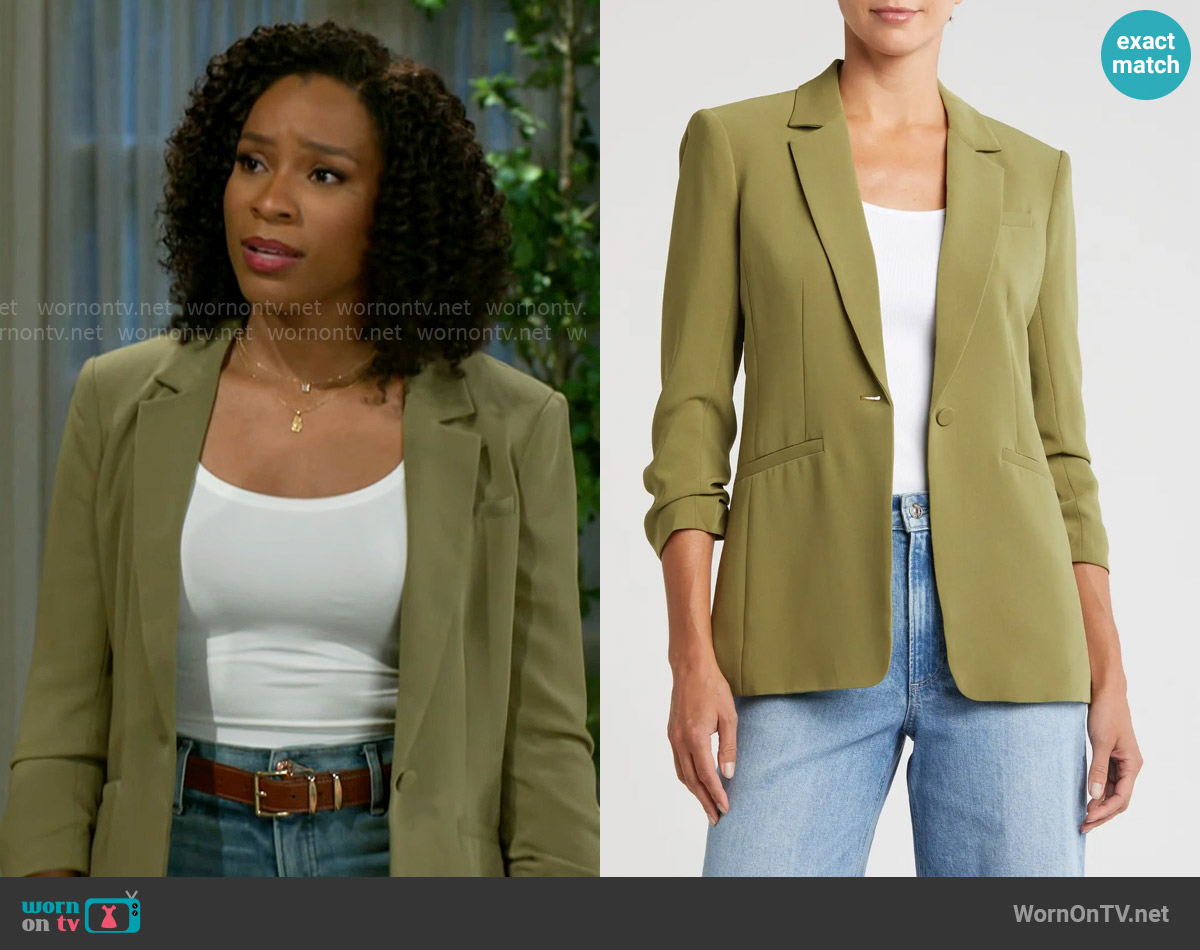 Cinq a Sept Khloe Crepe Blazer worn by Naomi Hamilton Hawthorne (Arielle Prepetit) on Beyond the Gates