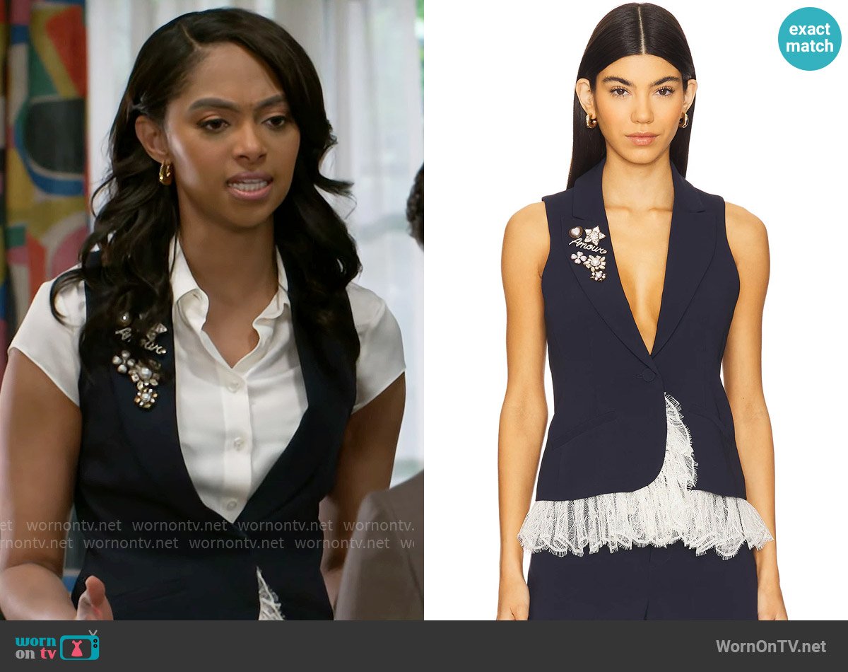 Cinq a Sept Roxie Vest worn by Kat Richardson (Colby Muhammad) on Beyond the Gates