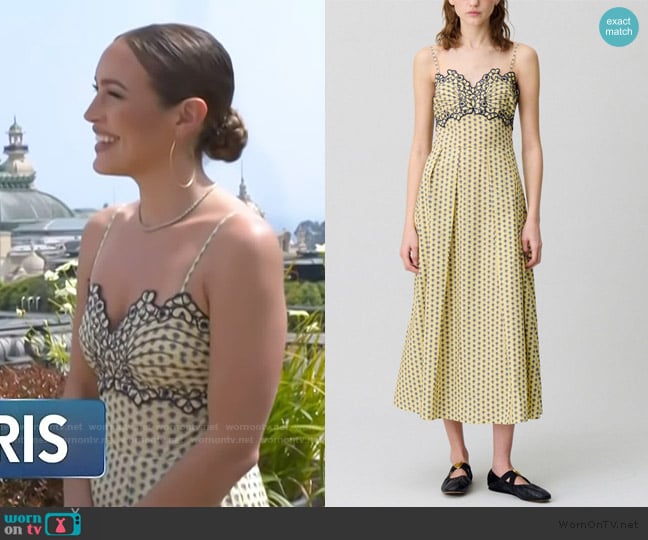 Claudie Pierlot Rachy Floral Embroidery Flared Dress worn by Emily Orozco on Access Hollywood