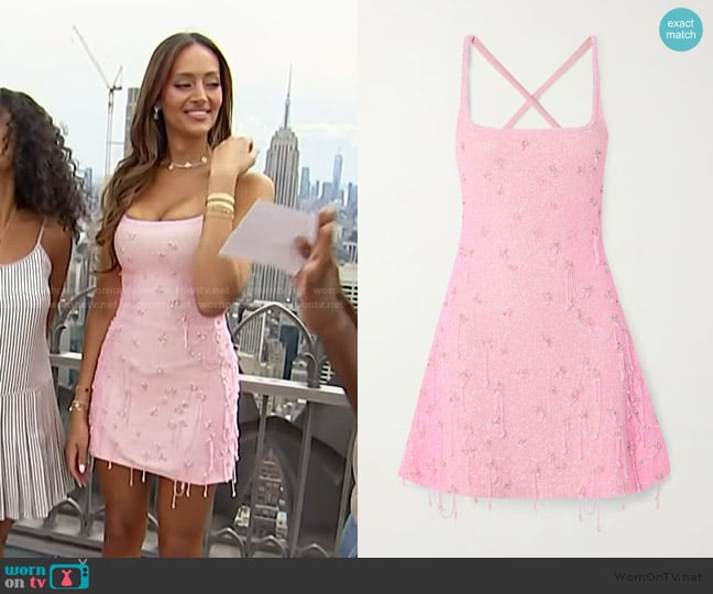 Clio Peppiatt Embellished stretch-mesh mini dress worn by Emira D'Spain on E! News