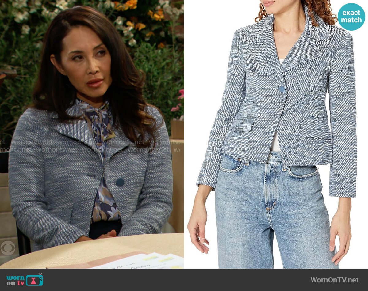 Club Monaco Txt Cutaway Jacket worn by Li Finnegan (Naomi Matsuda) on The Bold and the Beautiful