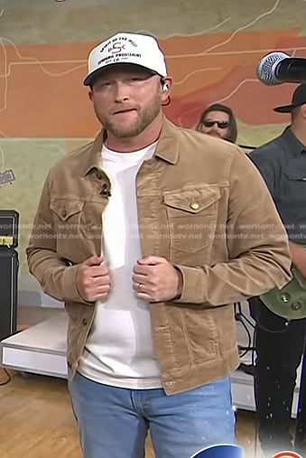 Cole Swindell's beige velvet trucker jacket on Today