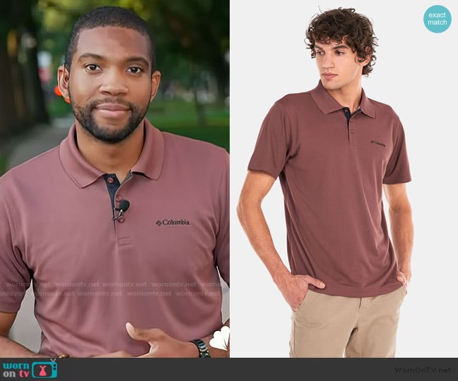 Columbia Polo T-Shirt in Spice Brown worn by Shaquille Brewster on Today