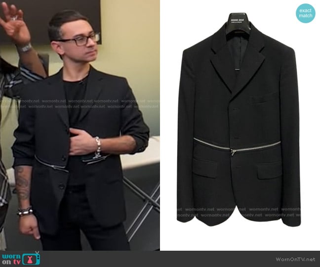 Comme des Garçons zip-embellished blazer worn by Christian Siriano on Good Morning America