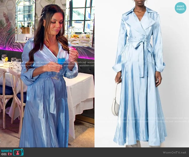 Cult Gaia jasira long double-breasted coat worn by Adriana de Moura (Adriana de Moura) on The Real Housewives of Miami