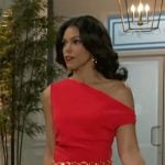 Dani’s red off-shoulder jumpsuit on Beyond the Gates