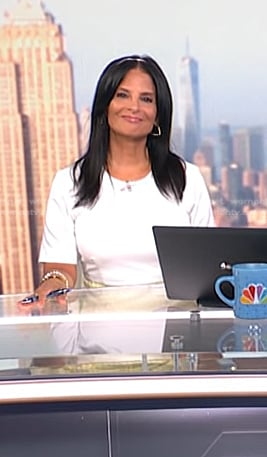 Darlene's white and yellow mixed media dress on Today