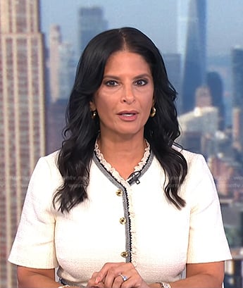 Darlene’s white lace trim tweed dress on Today