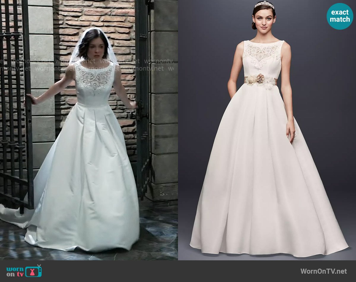 Davids Bridal Open Back Wedding Dress with Beading and Pockets STYLE# WG3709 worn by Willow Tait (Katelyn MacMullen) on General Hospital