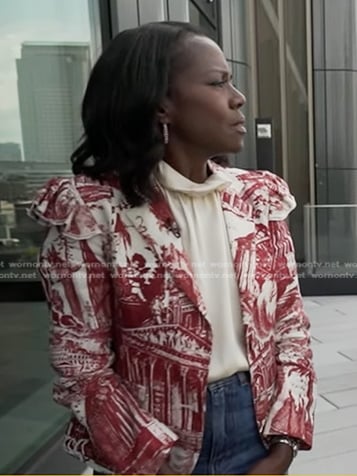 Deborah’s print ruffle shoulder blazer on Good Morning America