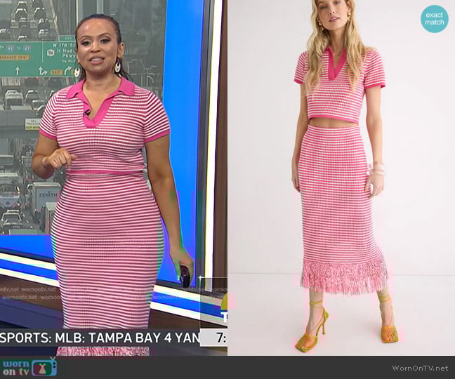 Derek Lam 10 Crosby x RTR Collared Knit Top and Skirt worn by Adelle Caballero on Today