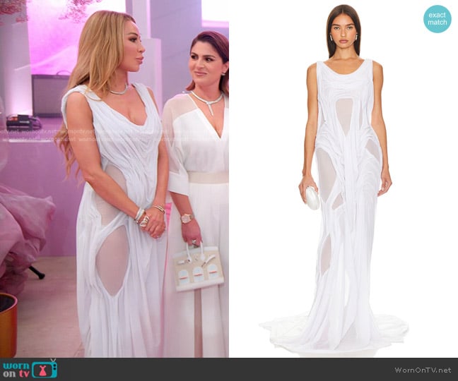 Di Petsa Wetlook Dress in White Mesh worn by Lisa Hochstein (Lisa Hochstein) on The Real Housewives of Miami