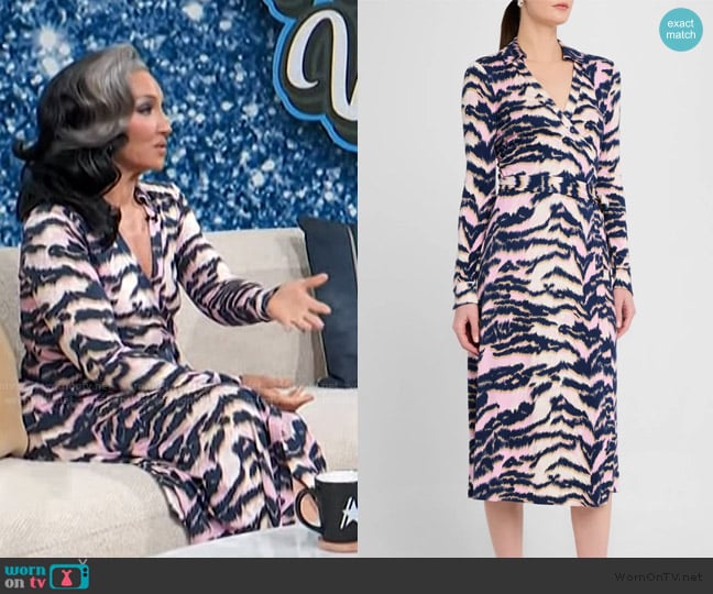 Diane von Furstenberg Abigail Silk Jersey Midi Wrap Dress worn by Michelle Visage on Access Hollywood